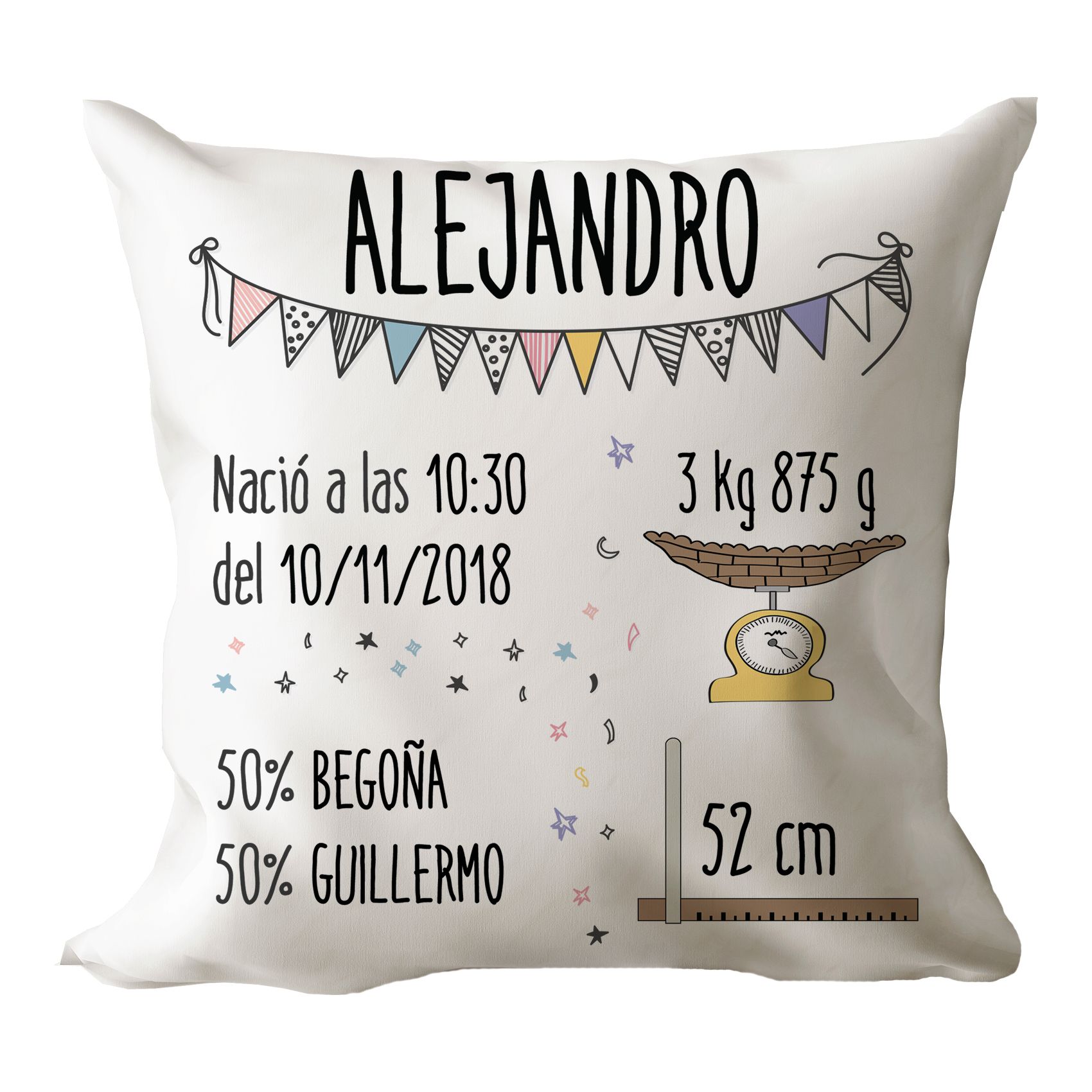 Cojín natalicio personalizado para un recién nacido AR Regalos