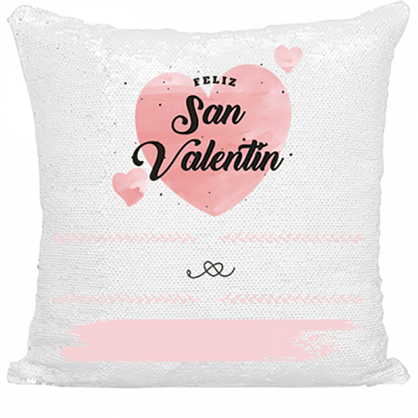 Cojín San Valentín personalizado de lentejuelas - Personalización rosa Cojín San Valentín personalizado de lentejuelas - Personalización rosa