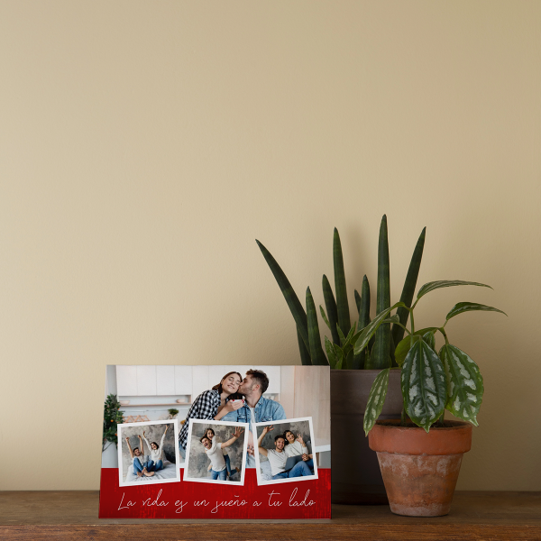 Lienzo collage personalizado con tres fotos y una frase, foto ambiente 30 x 21 cm. Lienzo collage personalizado con tres fotos y una frase, foto ambiente 30 x 21 cm.