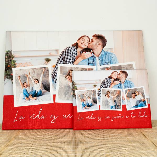 Lienzo collage de pareja personalizado con tres fotos y frase, foto real Lienzo collage de pareja personalizado con tres fotos y frase, foto real