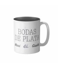 Taza Personalizada Para Bodas De Plata - Interior Purpurina Plateada, Con Nombres, Fecha Y Texto, Detalle único